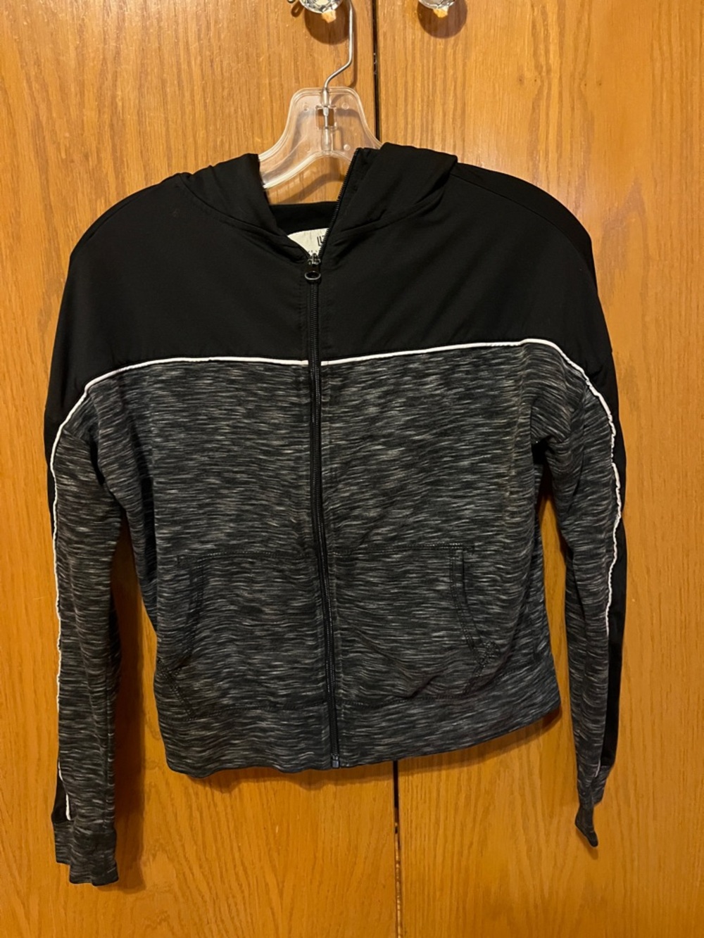Black Zip Hoodie with White Label Detail